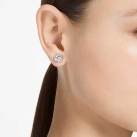 Una Angelic örhängen med rund slipning, pavé, vita, rodiumpläterade