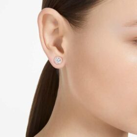 Una Angelic örhängen med rund slipning, pavé, vita, roséguldpläterade