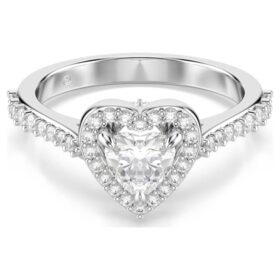 Una Angelic-ring med blandade slipningar, hjärta, vit, rodiumpläterad