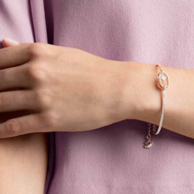 Una-armband, rundslipad, oval form, vit, roséguldpläterad