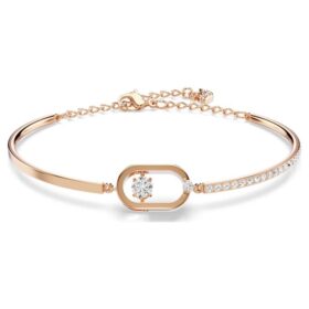 Una-armband, rundslipad, oval form, vit, roséguldpläterad