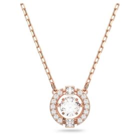 Una-halsband, rundslipad, vit, roséguldpläterat