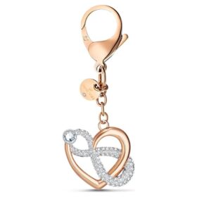 Väska-berlock med Infinity-symbol och hjärta, vit, blandad metallfinish